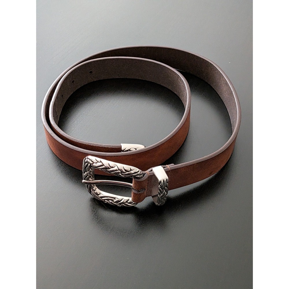 Women's Leather Western Belt Brown Medium (38") Silver Tone Buckle - Picture 1 of 8